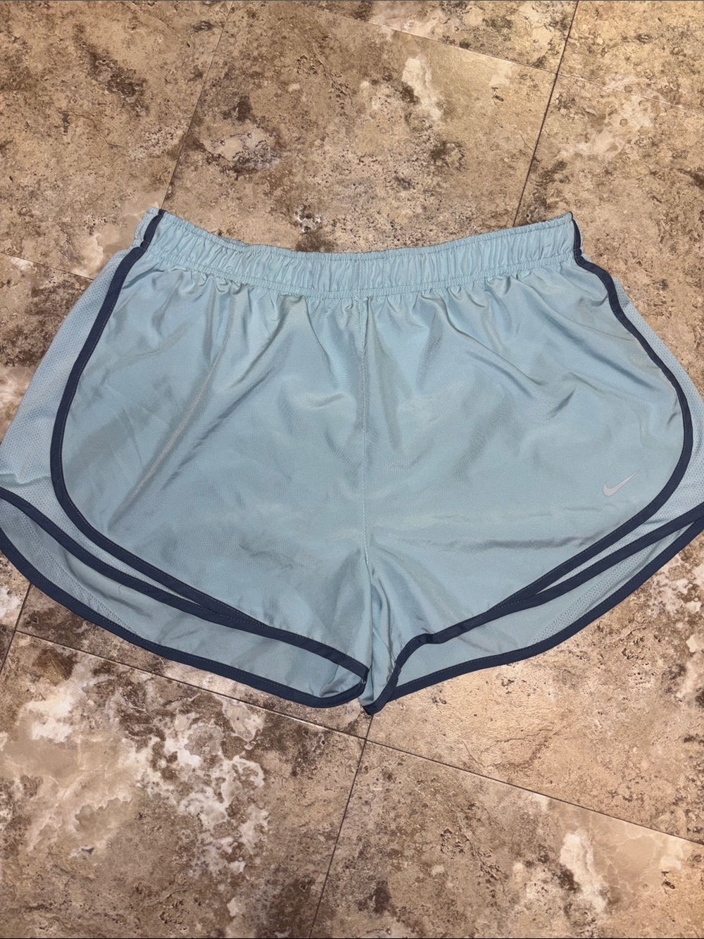 Nike - Women’s Sky Blue Athletic Shorts with Navy Trim (size X-Large)